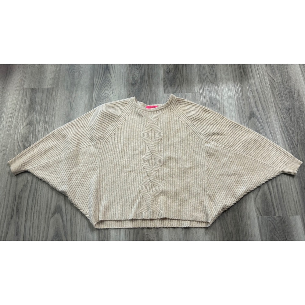 Lilly Pulitzer Womens Batwing Cable Knit Sweater Acrylic Blend M Beige Ivory